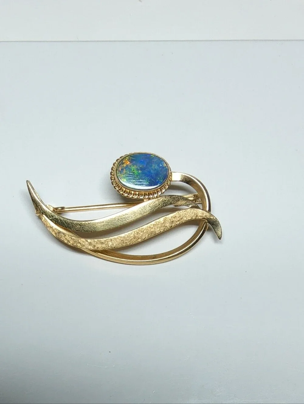 Vintage 10K Solid Yellow Gold Semi-Black Opal Dual-Textured